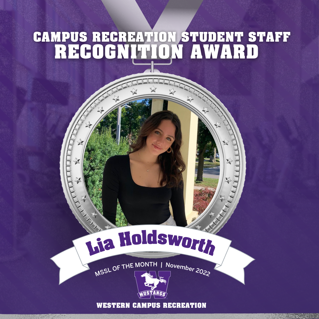 Head shot of Lia Holdsworth inside a silver medal graphic that says Student Staff recognition award